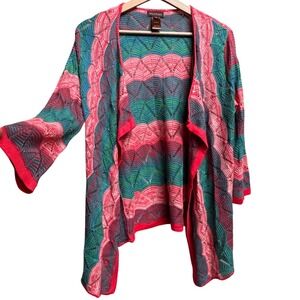 Multiples Women Open Front Cardigan S Asymmetrical Waterfall Pointelle Art Funky